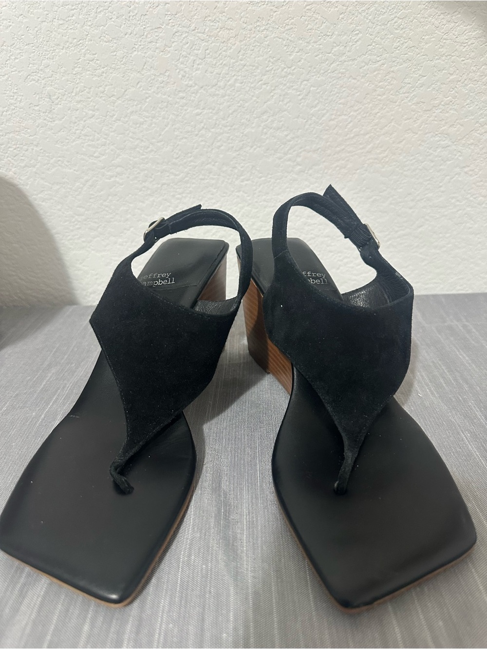Jeffrey Campbell Black Suede Thong Slingback Sandals